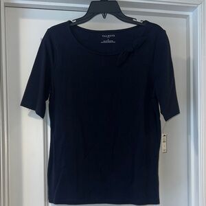 Talbots Navy Short-Sleeve Tee with Neck Bow